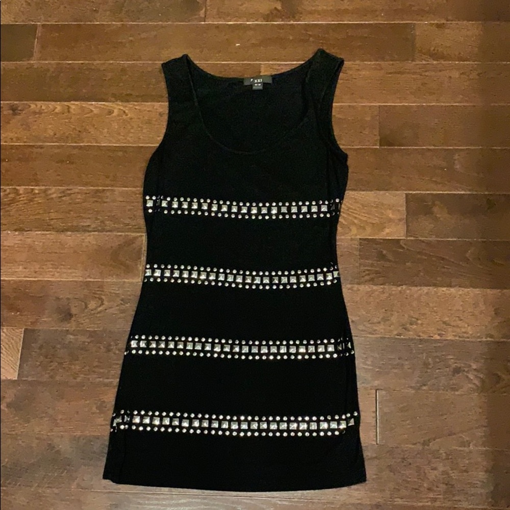 Black Studded Form Fitting TShirt Dress